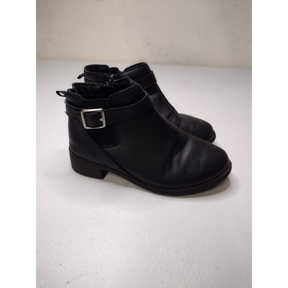 OshKosh Bgosh Mimi Black Faux Leather Buckle Ankle Boots Kids Size 12M